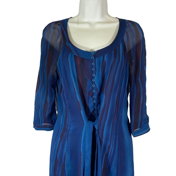 Armani Exchange Dress Blue Purple Abstract Print Tie Waist Half Sleeve Buttoned - Picture 5 of 9